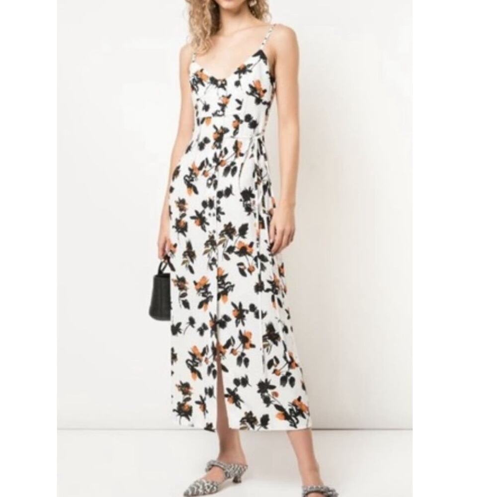 Derek Lam Women's White Floating Floral Button Down Camisole Dress Size 4